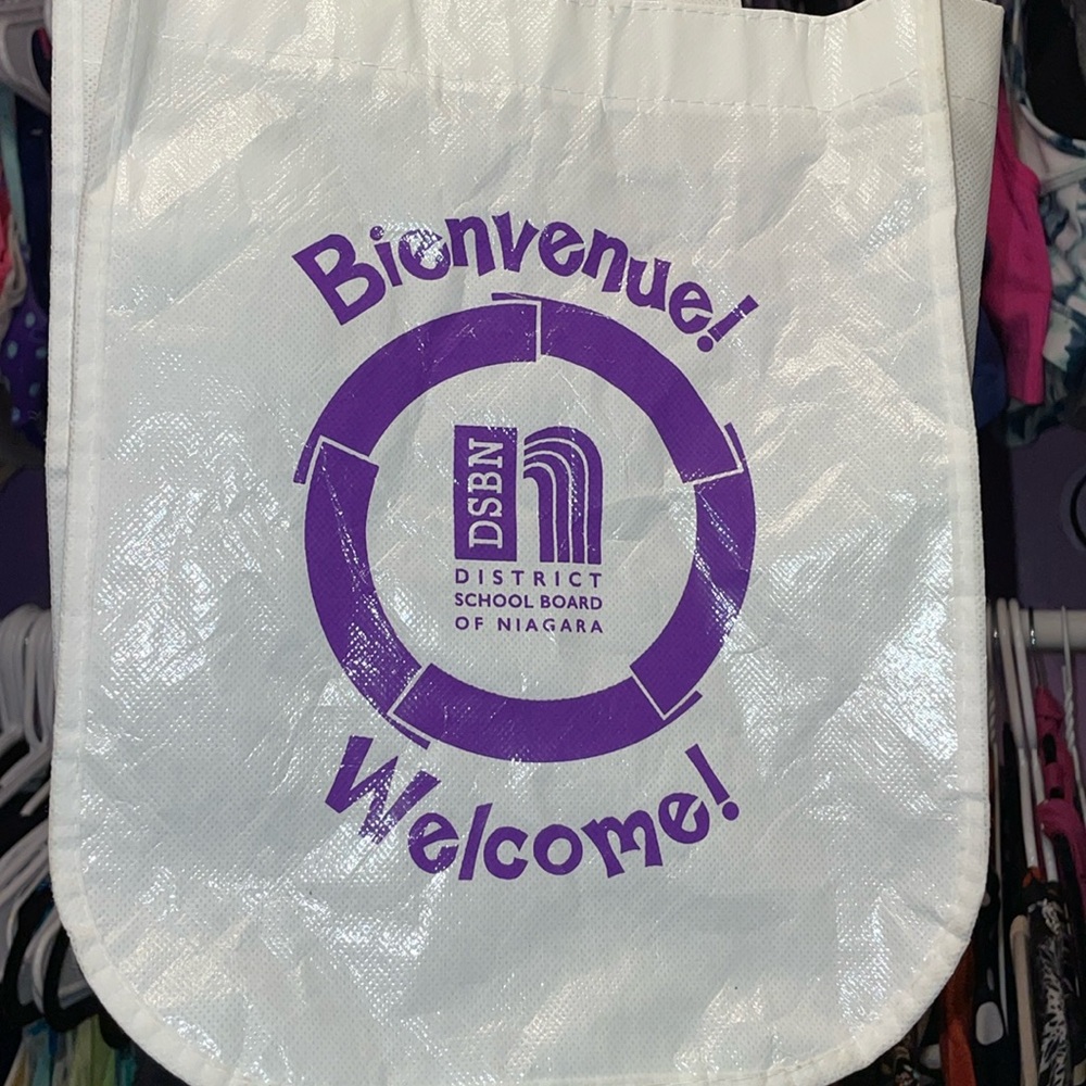 DSBN white reusable bag district school board of Niagara Ontario